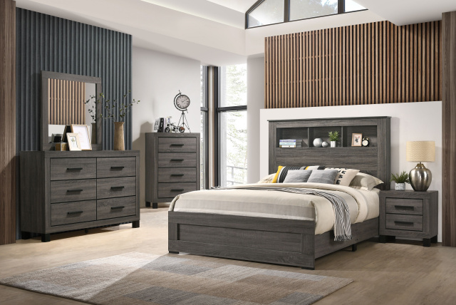 8321 Gray Bookcase Bedroom - Queen and King Complete with Extra Nightstands Available